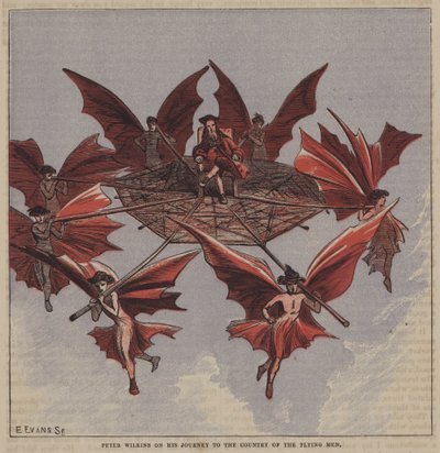 Peter Wilkins on his journey to the country of the flying men (colour litho) 作者 继 Hablot Knight Browne 之后