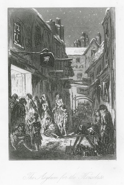 伦敦街头：无家可归者的庇护所（雕刻） 作者 Hablot Knight (1815-92) Browne