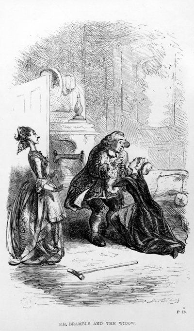 Bramble先生和Tobias Smollett的“Humphry熟料远征”中的遗.. 作者 Hablot骑士布朗
