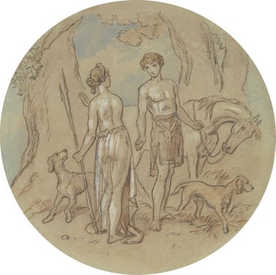 描绘维纳斯和阿多尼斯的一系列盘子的十八种设计之一 作者 Hablot骑士布朗