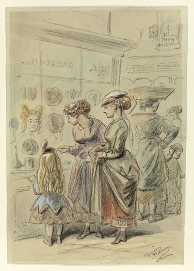 理发店前的两位女士和一个小女孩 作者 Hablot骑士布朗