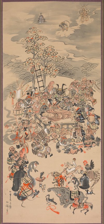 与Otsu-e主题的Parinirvana，1800年代。 作者 白园