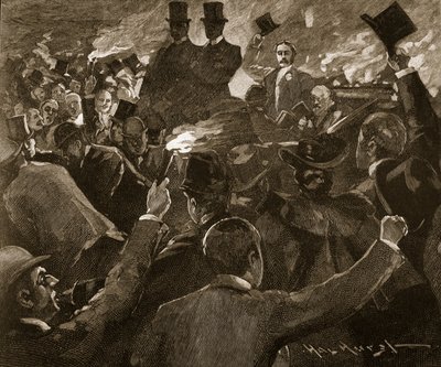 贝尔福先生在都柏林：火炬游行，《卡塞尔图解英国史》插图（雕刻）（棕褐色照片） 作者 哈尔赫斯特