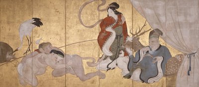 七福神》（纸本水墨、彩色和金箔，六折屏风） 作者 花房伊藤