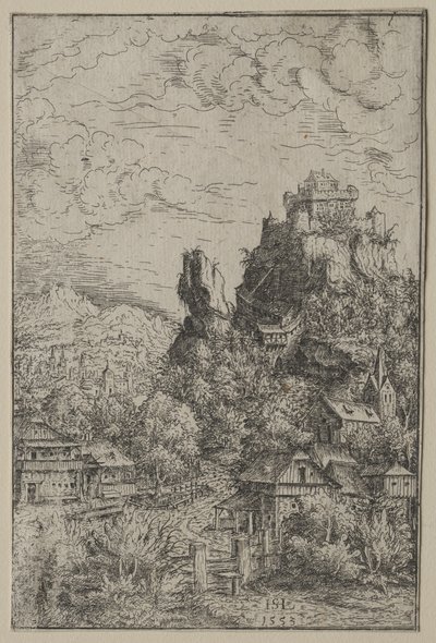 带城堡的风景，1553年。 作者 汉斯·塞巴尔德·劳滕萨克
