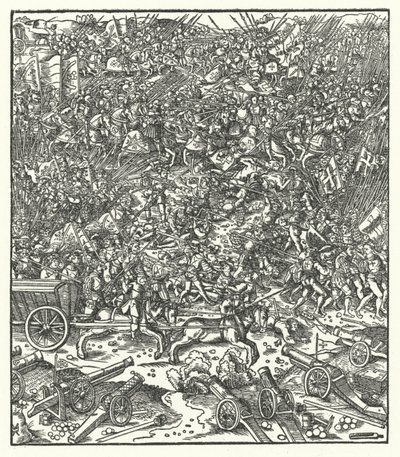 吉尼盖特之战，法国，1479年8月7日（雕刻）。 作者 汉斯（后）布格克迈尔