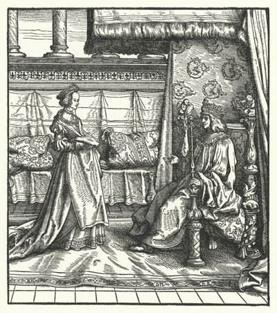 Charles the Bold, Duke of Burgundy, with his daughter Mary, who later married the future Holy Roman Emperor Maximilian I in 1477 (engraving) 作者 汉斯（后）布格克迈尔