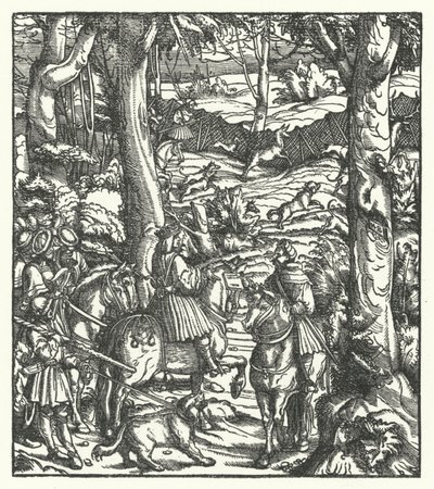 罗马国王马克西米利安一世在打猎时收到的信息（雕版画 作者 汉斯（后）布格克迈尔