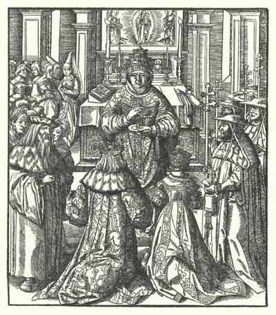 The Holy Roman Emperor Frederick III and the Empress Eleanor receiving Holy Communion from the Pope (engraving) 作者 汉斯（后）布格克迈尔