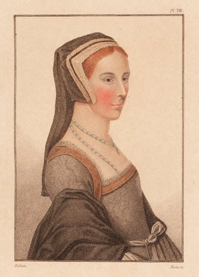 安妮·克雷斯克雷 (Anne Cresacre)，15 岁，受托马斯·莫尔 (Thomas More) 爵士监护，1812 年（版画） 作者 汉斯（后）小霍尔拜因