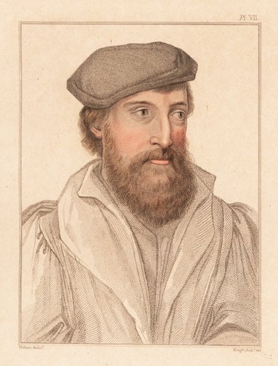 一个无名男子的肖像，亨利八世国王的宫廷，c。 1532.,1812（雕刻） 作者 Hans (after) Holbein the Younger