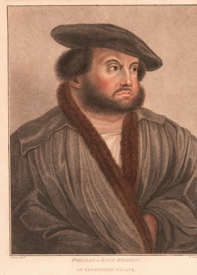 艺术家汉斯-霍尔拜因在肯辛顿宫的自画像。1812年（雕刻） 作者 Hans (after) Holbein the Younger