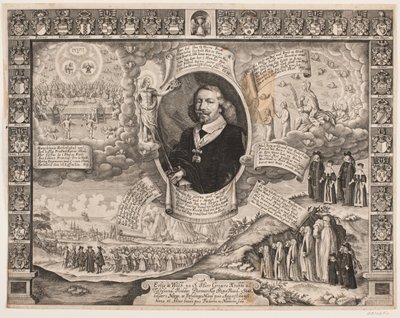 格雷格斯-克拉伯（Gregers Krabbe）致托尔斯泰德伦（Torstedlund），周围环绕着寓言和盾牌 作者 Hans Andreas Greys