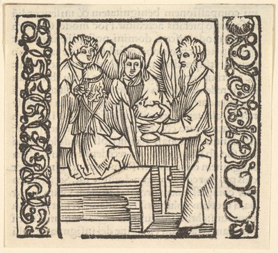 天使在餐桌旁服务，Speculum Passionis的插图，1507年和1507年。 作者 汉斯·鲍登