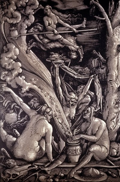 女巫的安息日，由德国画家、雕刻师和漫画家汉斯·巴尔东·格林 (1484-1545) 雕刻。 作者 汉斯·巴尔登·格里恩