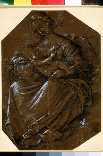 "圣母与圣婴 棕纸上的墨水和钢笔画，汉斯-鲍尔东（1484-1545 年），16 世纪 莫斯科普希金博物馆 作者 汉斯·巴尔登·格里恩