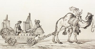 风琴家保罗霍夫海默在1838年巴塞罗那出版的“El Mundo Ilustrado”中用骆驼画的马车上演奏。 作者 汉斯·伯格克米尔