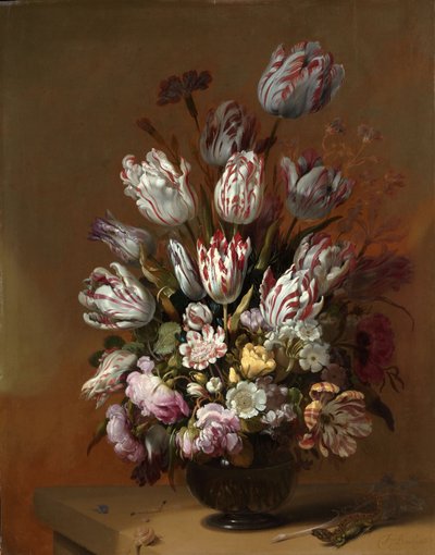 有花的静物，1639年。 作者 汉斯·吉利斯。博隆吉尔