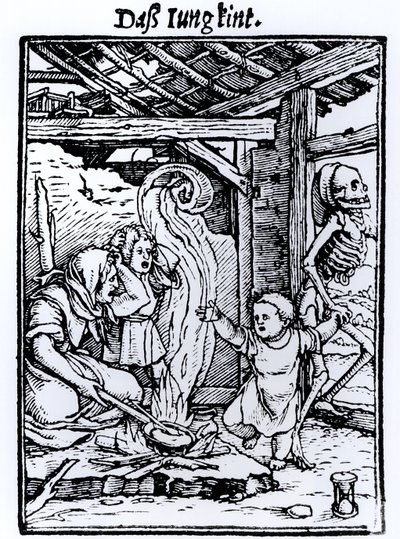 死亡带孩子，来自“死亡之舞”系列，由Hans Lutzelburger，第152-2-8页刻 作者 小汉斯·霍尔拜因
