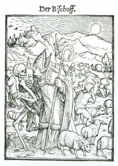 死亡和主教，来自“死亡的舞蹈”，由Hans Lutzelburger雕刻，第1538页 作者 小汉斯·霍尔拜因