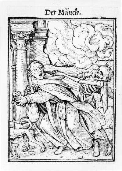 来自“死亡之舞”的死亡和乞丐修道士，由Hans Lutzelburger雕刻，1538年 作者 小汉斯·霍尔拜因