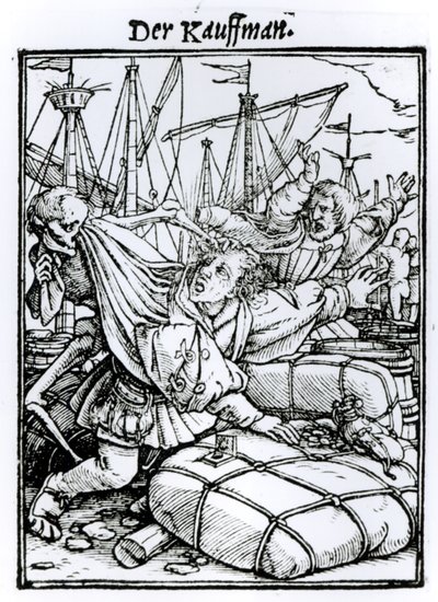 死亡和商人，来自“死亡之舞”，由Hans Lutzelburger撰写，第1538页 作者 小汉斯·霍尔拜因