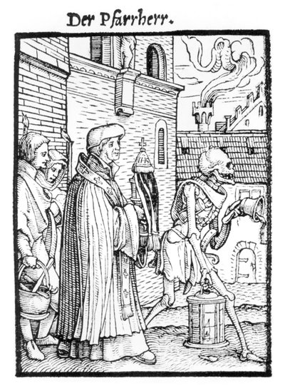 死亡和教区牧师，来自&39;死亡之舞&39;，由Hans Lutzelburger雕刻，1538年 作者 小汉斯·霍尔拜因