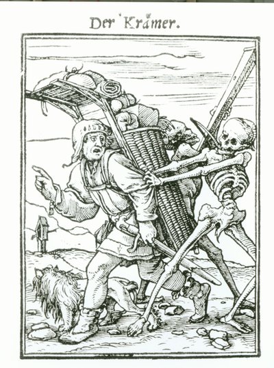 来自“死亡之舞”的死亡和Pedlar，由Hans Luutzelburger雕刻，第1538页 作者 小汉斯·霍尔拜因