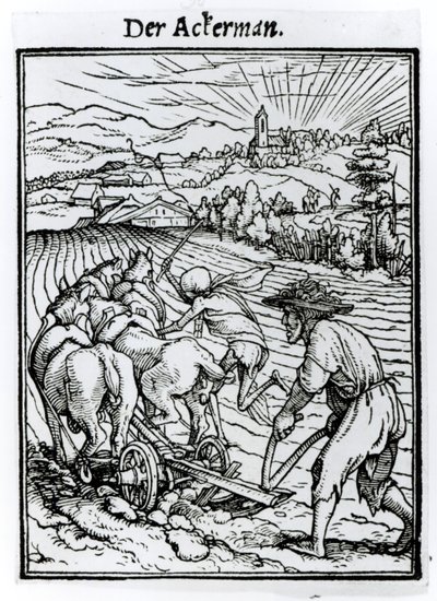 Death and the Ploughman，来自&39;The Death of Death，由Hans Lutzelburger雕刻，第1538页 作者 小汉斯·霍尔拜因