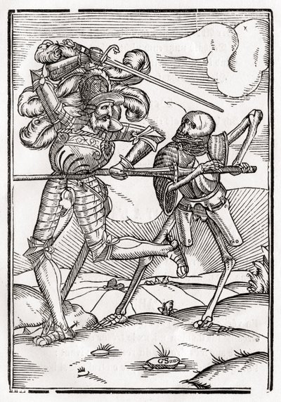 死于1843年巴塞尔出版的“Der Todten Tanz”中的Knight或Count 作者 小汉斯·霍尔拜因