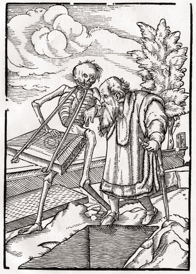 死于1843年巴塞尔出版的“Der Todten Tanz”中的老人或隐士 作者 小汉斯·霍尔拜因