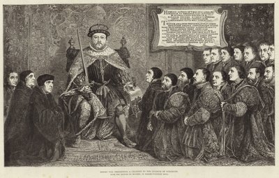 亨利八世国王向外科医生学院颁发宪章 作者 Hans Holbein der Jüngere
