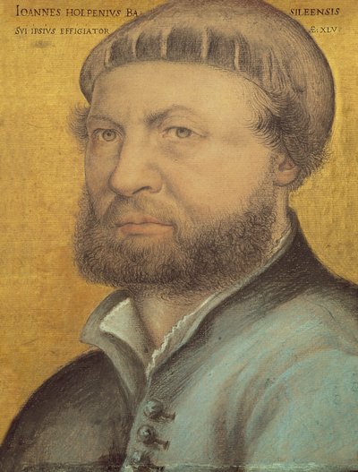 自画像，1542（纸上粉彩） 作者 Hans Holbein der Jüngere