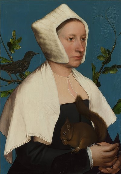 有松鼠和星星的女士（Anne Lovell？）。约于1526-28年 作者 小汉斯·霍尔拜因