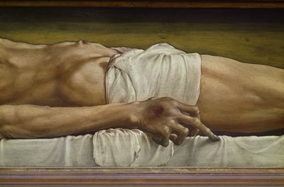 死者的身体基督，手的细节，1521在石灰上的蛋彩画 作者 小汉斯·霍尔拜因