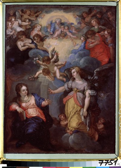 圣母领报汉斯-罗滕汉默（1564-1625 年）的作品。铜板油画，37 x 21 厘米。拉脱维亚共和国国家外国艺术博物馆，里加（拉脱维亚）。 作者 Hans I or Johann Rottenhammer