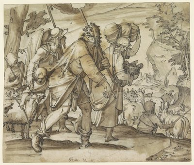雅各在迦南地逃离拉班 作者 Karel van Mander (I) (学校)