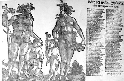 从1545年汉斯·古登蒙德（Hans Guldenmundt）制作的木刻切割出来的森林中的野人们从一个变得更糟的世界撤退 作者 汉斯·伦纳德·舍弗林