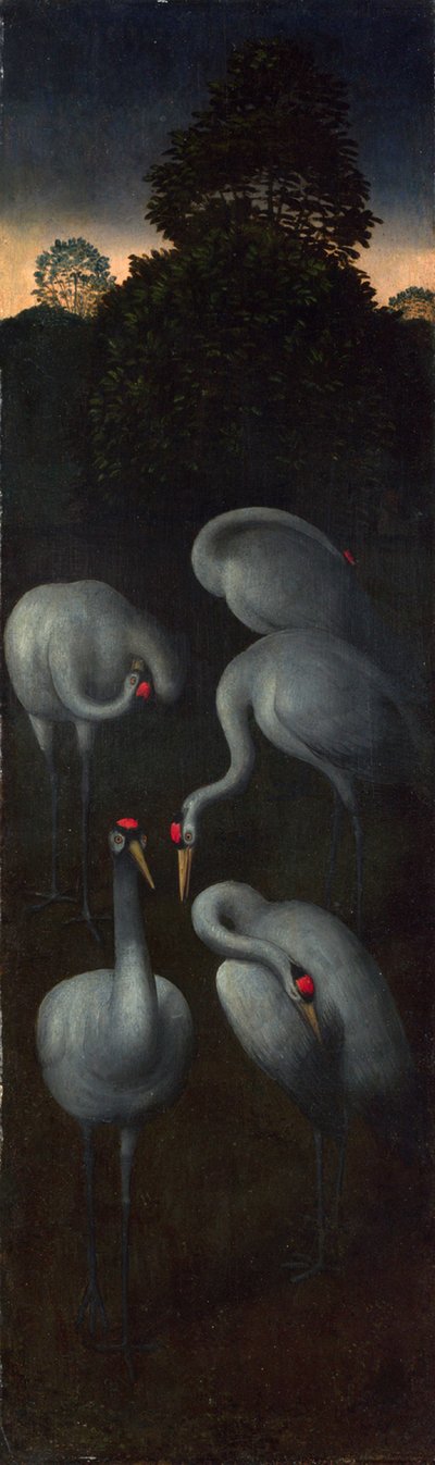 起重机三联画的面板反面c。 1480 作者 汉斯·梅姆林