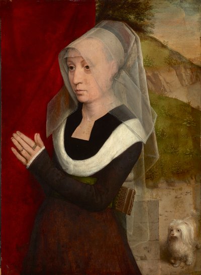 Femme en priere avec son chien - 带着狗祈祷的女人，汉斯-梅姆林（1433/40-1494 年）的作品。木板油彩 作者 汉斯·梅姆林
