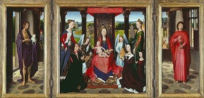 圣母子与圣徒（多恩·三联画）。约于1478年 作者 汉斯·梅姆林