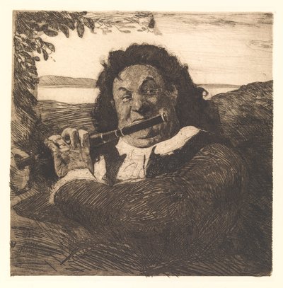 Oluf Poulsen 为女儿吹奏长笛 作者 汉斯·尼古拉·汉森