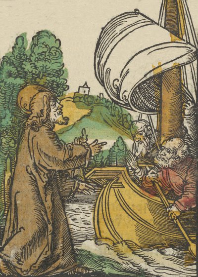 基督在太巴列湖上平息风暴，来自Das Plenarium，1517年。 作者 Hans Schäufelein the Elder