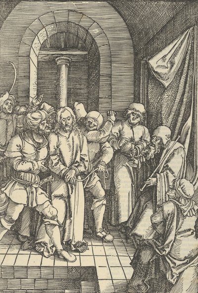 基督在亚拿面前，来自Speculum passionis domini nostri Ihesu Christi，1507年。 作者 Hans Schäufelein the Elder