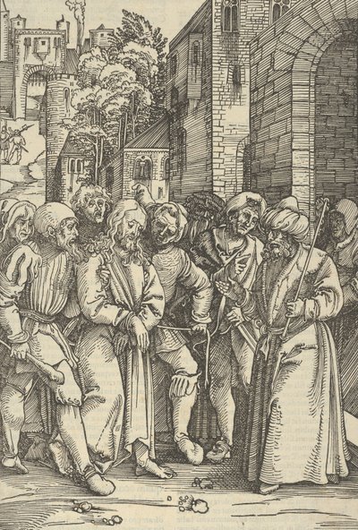 基督在彼拉多的宫殿前，来自Speculum passionis domini nostri Ihesu C.，1507。 作者 Hans Schäufelein the Elder