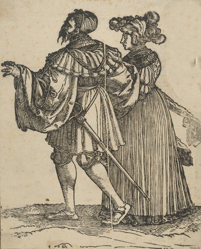 走向左边的夫妇VI，来自《婚礼舞者》的重排。 作者 Hans Schäufelein the Elder