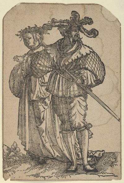跳舞的夫妇I，来自《婚礼舞者》的重排版。 作者 Hans Schäufelein the Elder
