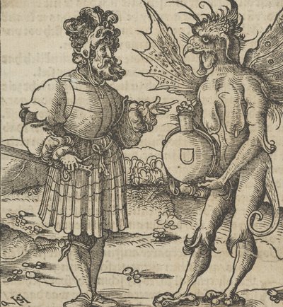 恶魔向骑士提供毒药，来自Hymmelwagen auff dem, wer wol lebt...，1517年。 作者 Hans Schäufelein the Elder