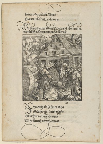 在Fürwittig的敦促下，Theuerdanck试图操纵一块抛光石，来自Theuerdanck，...，1517年。 作者 Hans Schäufelein the Elder