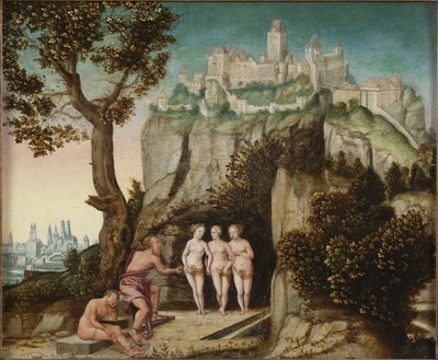 Le jugement de Paris - 巴黎的审判，由Schoepfer, Hans, the Elder (1505-1570)创作。木材上的油彩。尺寸：32x41厘米。斯德哥尔摩国家博物馆 作者 汉斯·肖普弗（Hans Schoepfer）